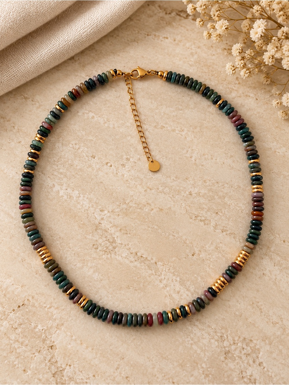 Gold Accent Multicolor Beaded Necklace